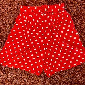 Vintage high waisted red and white polka dot shorts.